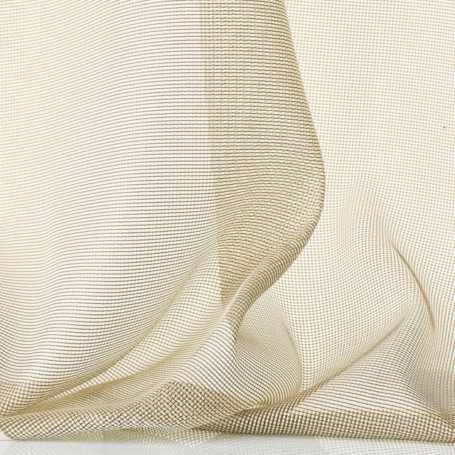 Pale ivory Cobra Duna fabric with fine taupe micro-grid and fluid folds