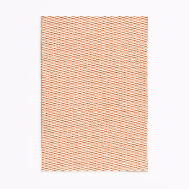 Clementine-peach Dedar fabric swatch with a fine orange-red geometric micro-weave