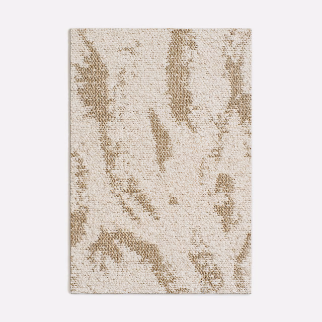 Warm ivory jacquard with taupe abstract botanical shapes and a tactile woven ground