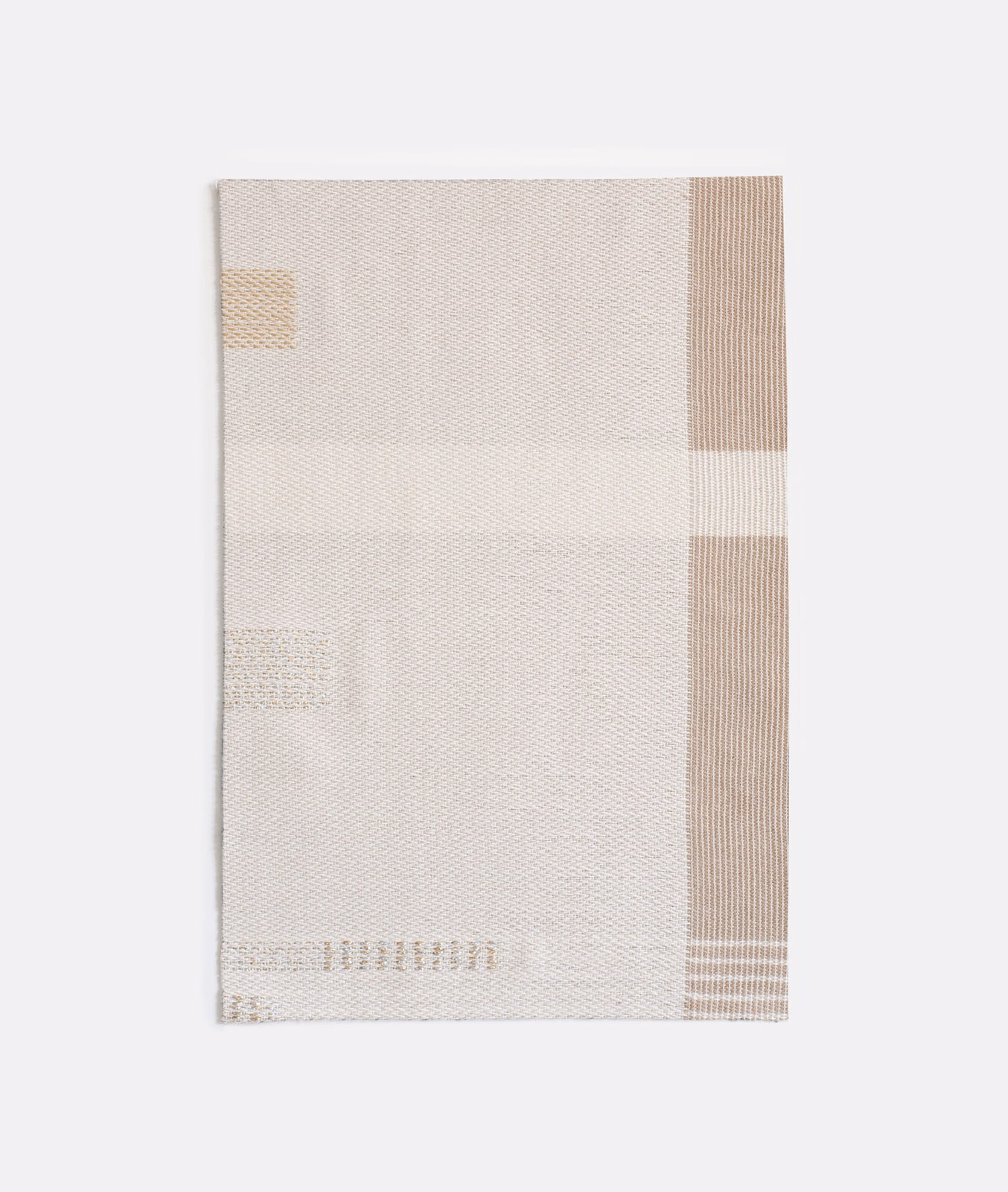 Pale ivory jacquard with taupe vertical band and subtle woven geometric marks