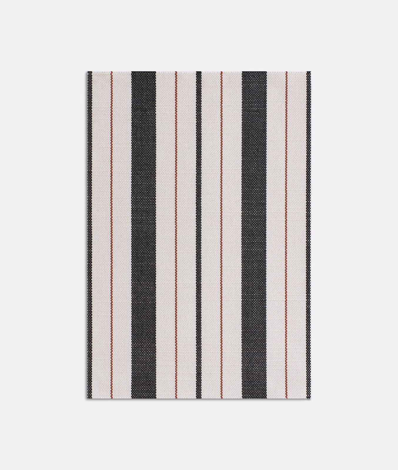 Ivory jacquard with charcoal vertical bands and fine cuoio-red pinstripes