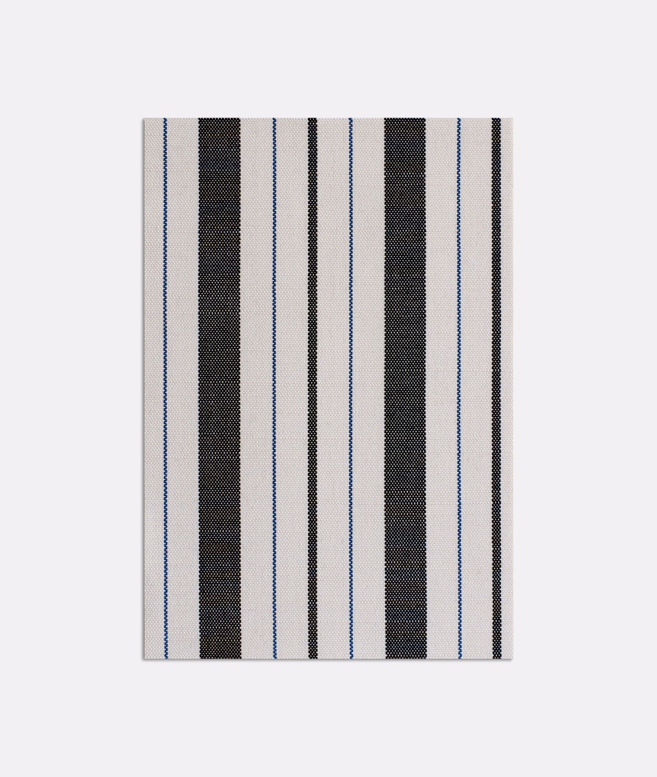 Cream, charcoal and blue vertical stripes in a finely textured woven surface