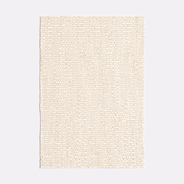Pale ivory jacquard with tiny linked geometric motifs and a softly varied woven texture