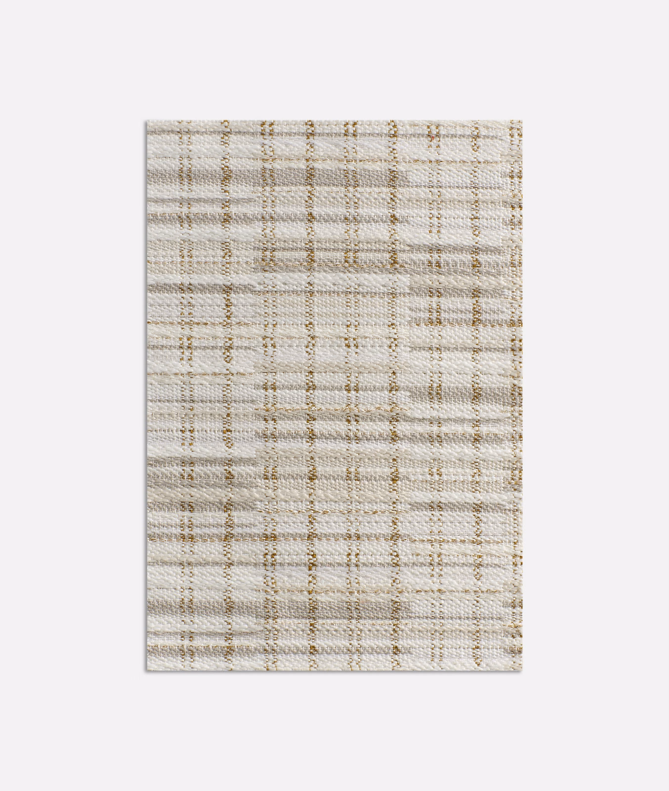 Warm ivory jacquard with taupe and muted-gold windowpane checks