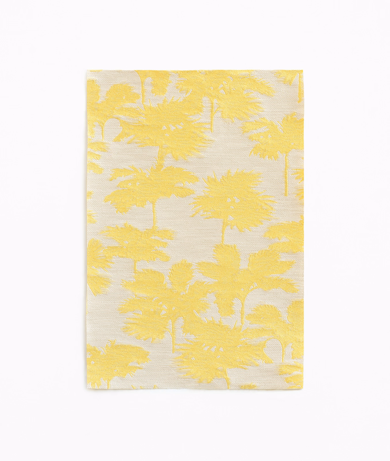 Canary-yellow abstract floral jacquard on a pale textured neutral ground