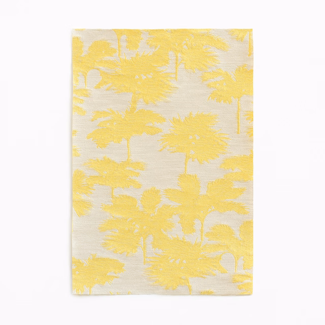 Canary-yellow abstract floral jacquard on a pale textured neutral ground