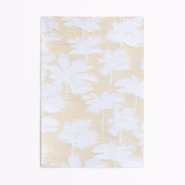 Pale kaolin jacquard with white feathery botanical motifs and a softly textured weave