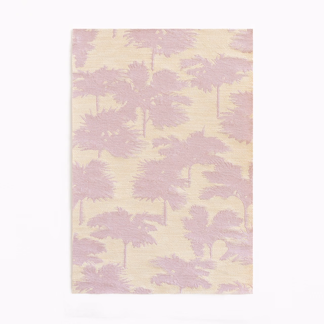 Pale cream jacquard with dusty lilac-pink tree silhouettes and subtle woven texture
