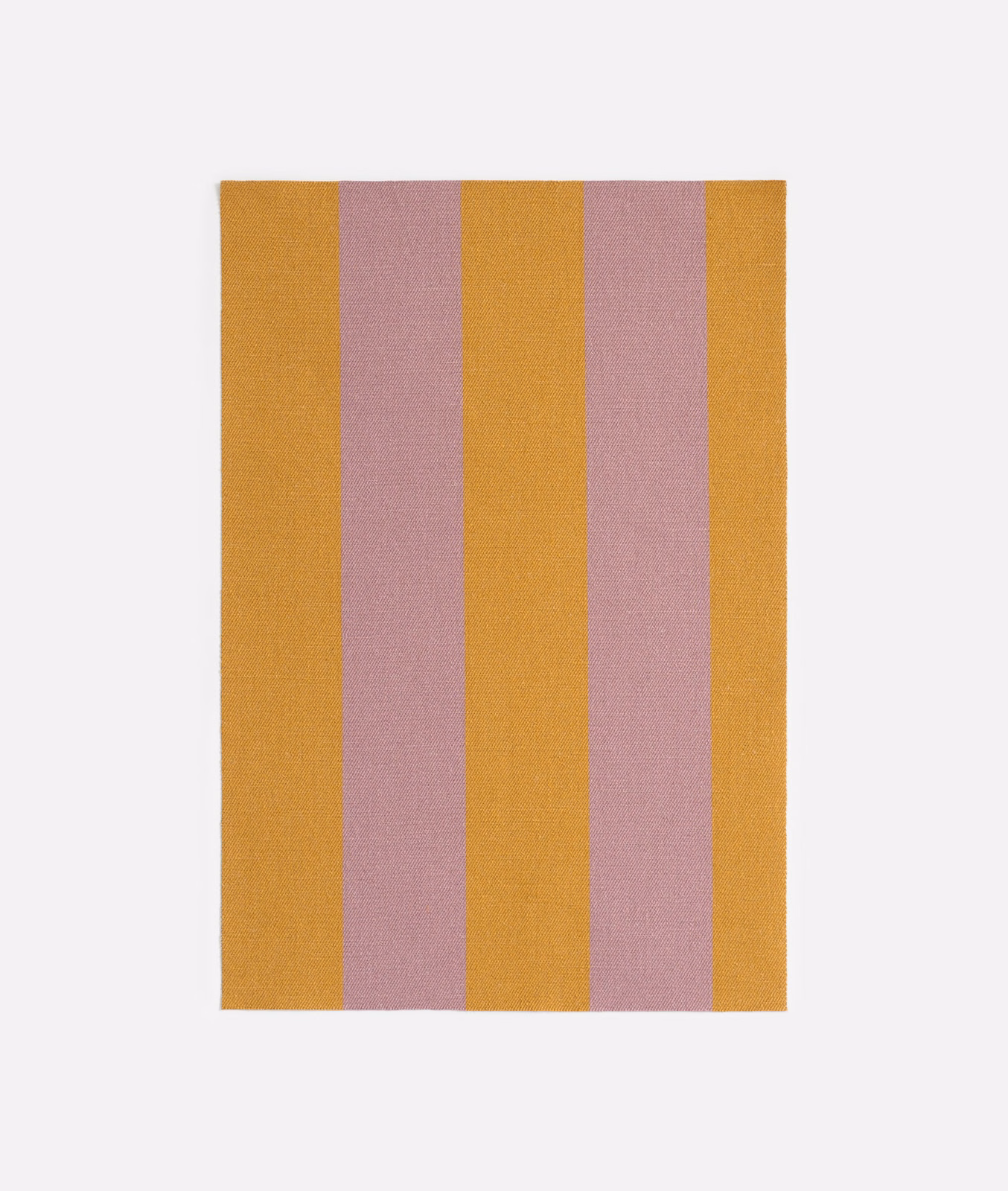 Broad ochre and dusty mauve vertical stripes in a softly textured weave