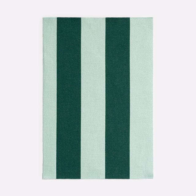 Deep malachite green and pale mint vertical stripes on a textured woven swatch