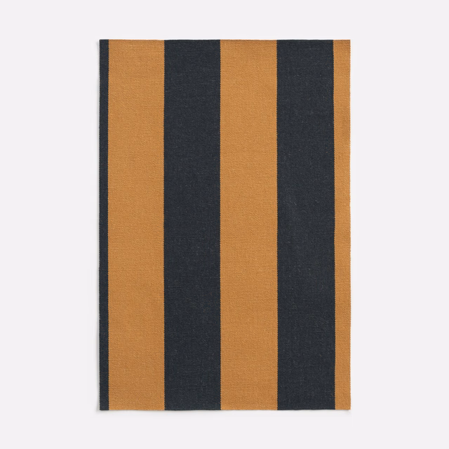 Ochre and charcoal wide-striped jacquard fabric with a fine woven texture