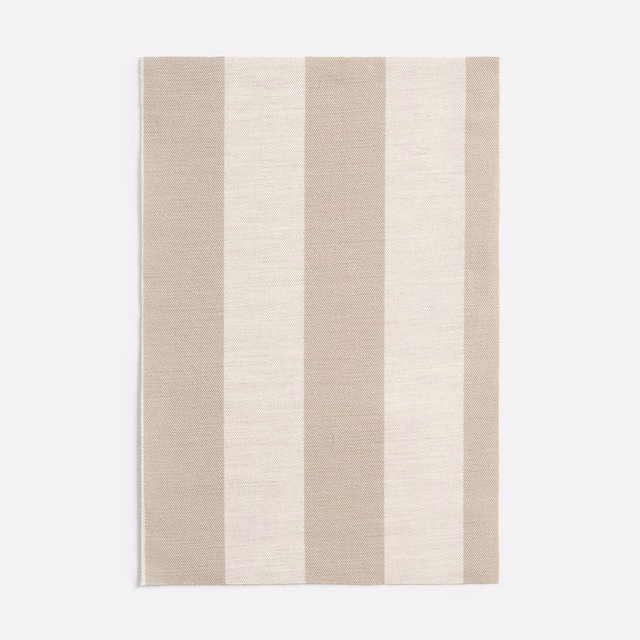 Warm taupe and ivory vertical striped jacquard with a fine woven grain