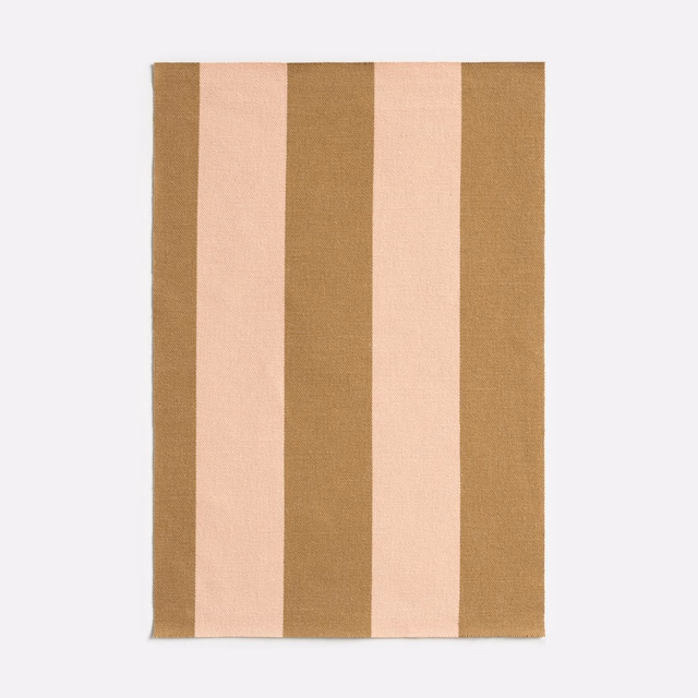 Camel brown and blush pink wide vertical stripes on a subtly woven jacquard swatch