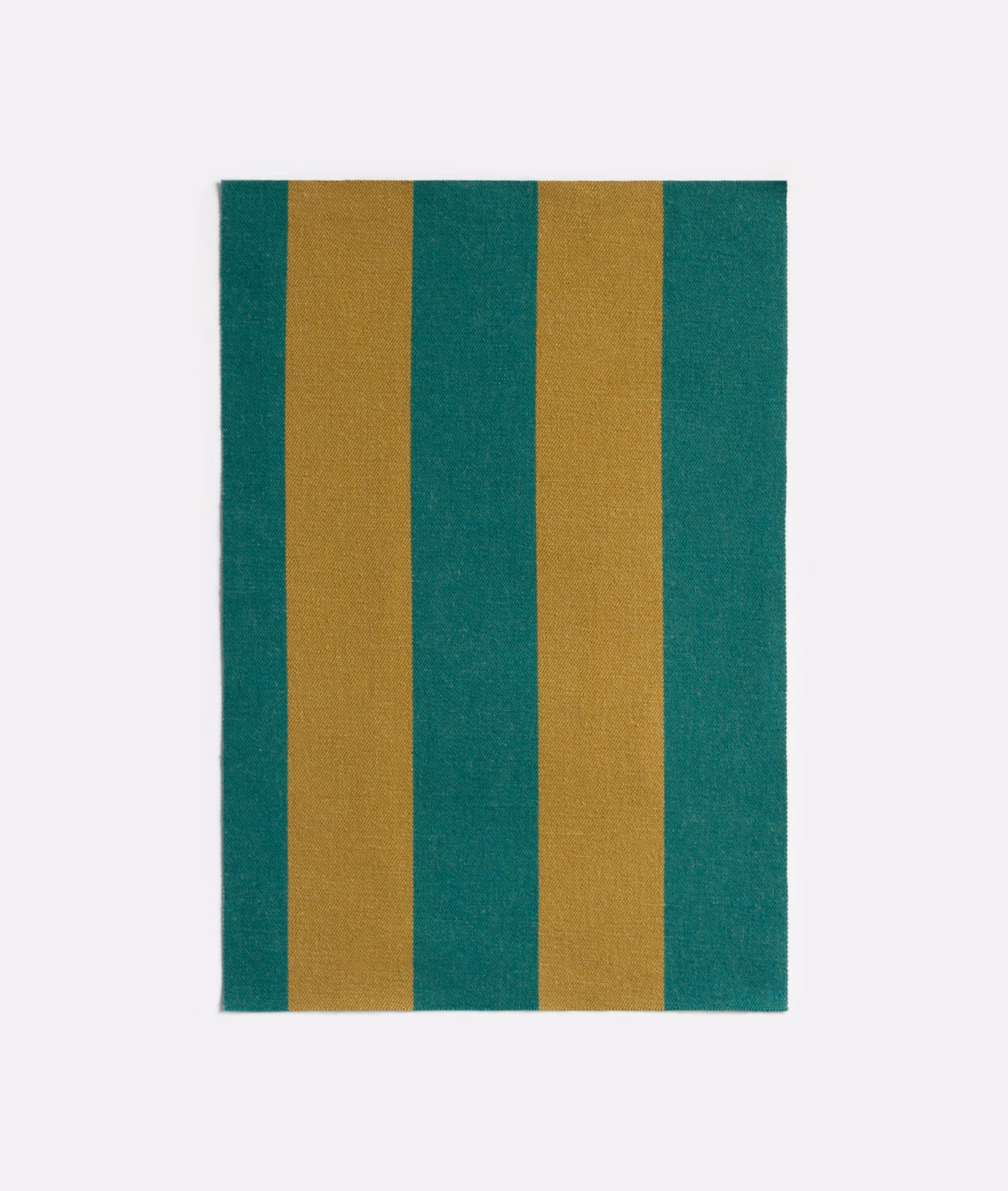 Emerald teal and ochre-gold vertical stripes with a fine woven texture