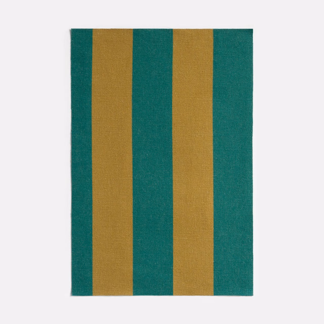 Emerald teal and ochre-gold vertical stripes with a fine woven texture