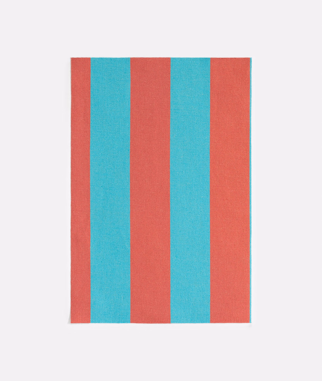 Turquoise and coral-red vertical stripes with a fine woven jacquard texture
