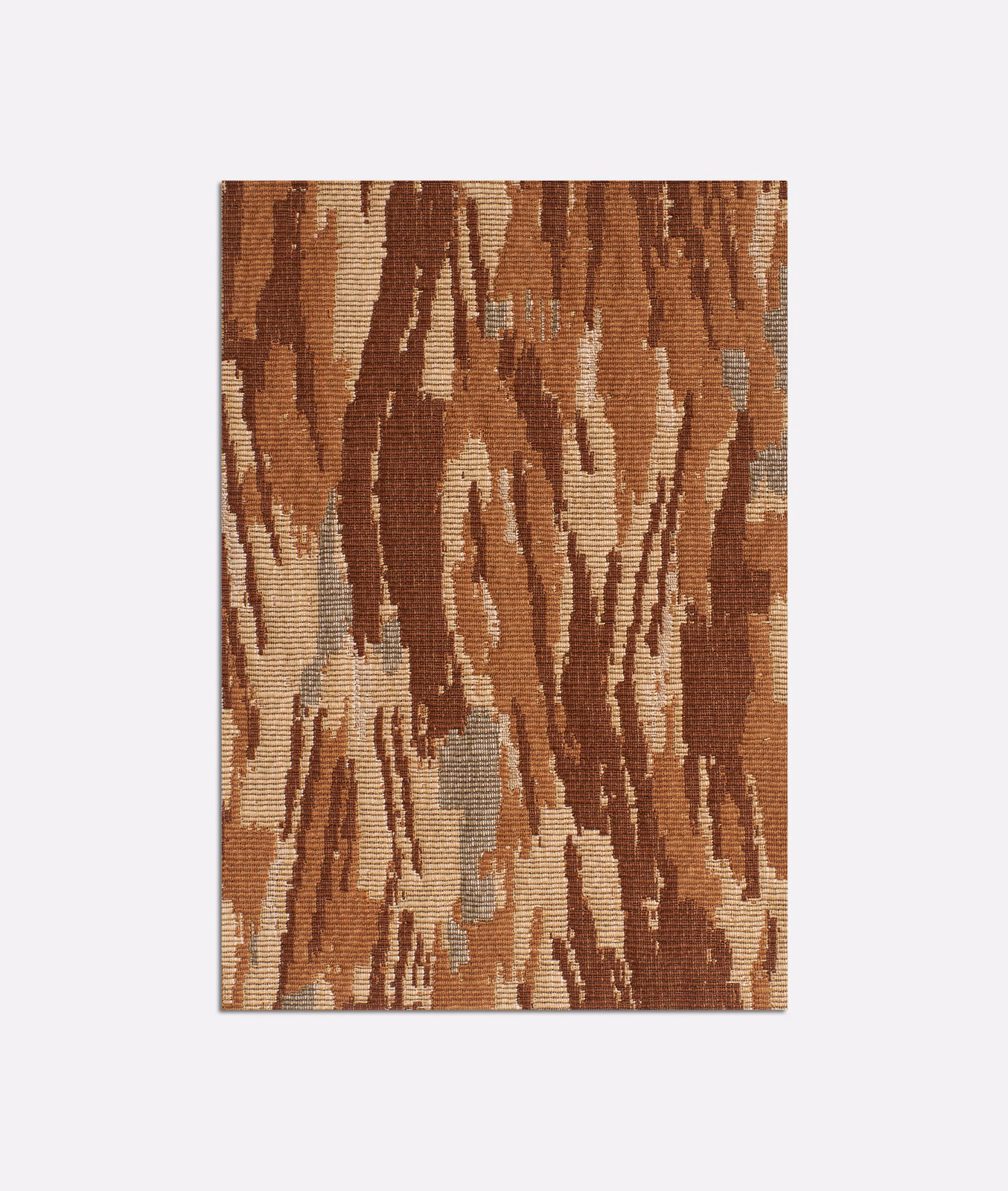 Rust and umber vertical jacquard streaks with cream and cool-grey flecks