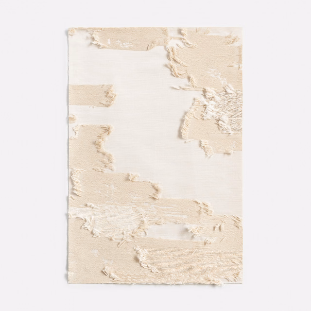 Cream and pale beige jacquard with torn painterly relief and softly raised threads