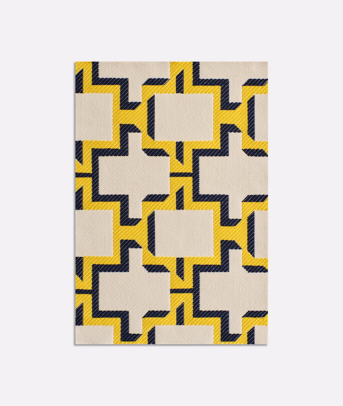 Cream jacquard with navy and yellow stepped geometric blocks