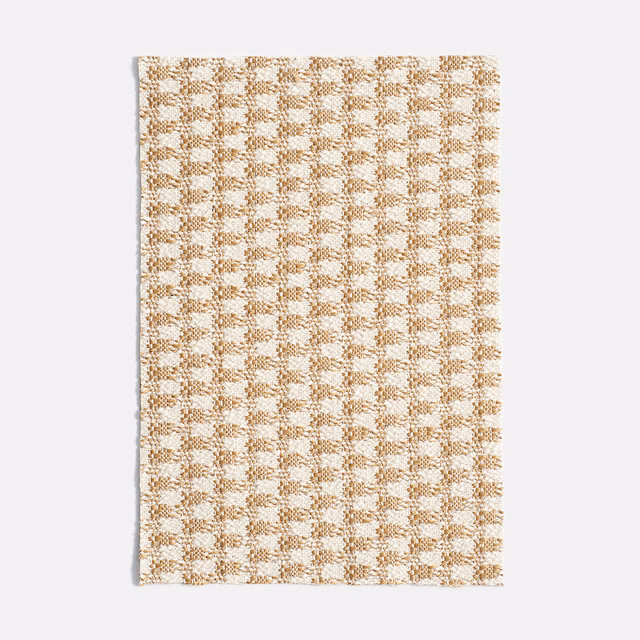 Warm ivory jacquard with small honey-beige geometric woven checks