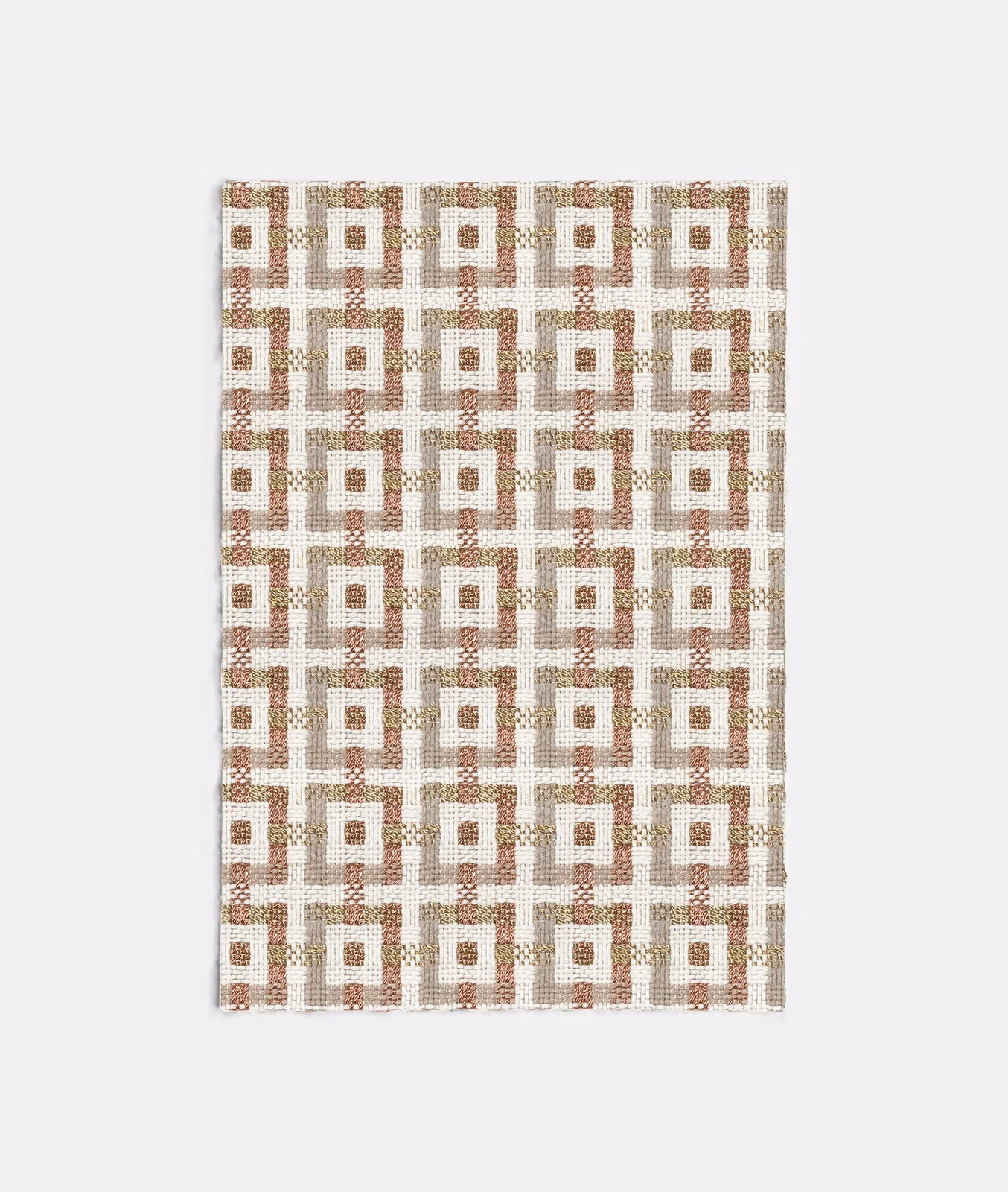 Dusty rose, cream and taupe jacquard with repeated nested square motifs