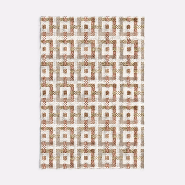 Dusty rose, cream and taupe jacquard with repeated nested square motifs