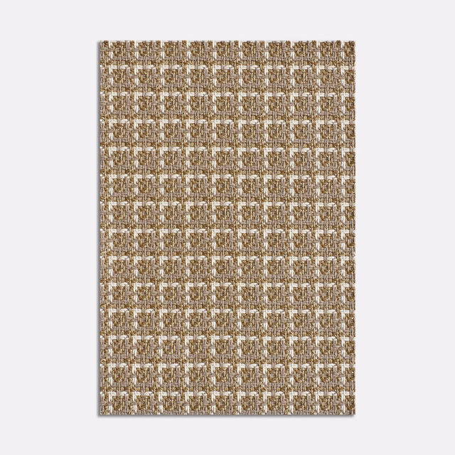 Warm taupe-brown jacquard with ivory broken grid and nubby woven texture