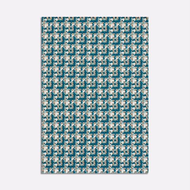 Teal and cream Chérie Turchese jacquard with dense, block-like woven texture
