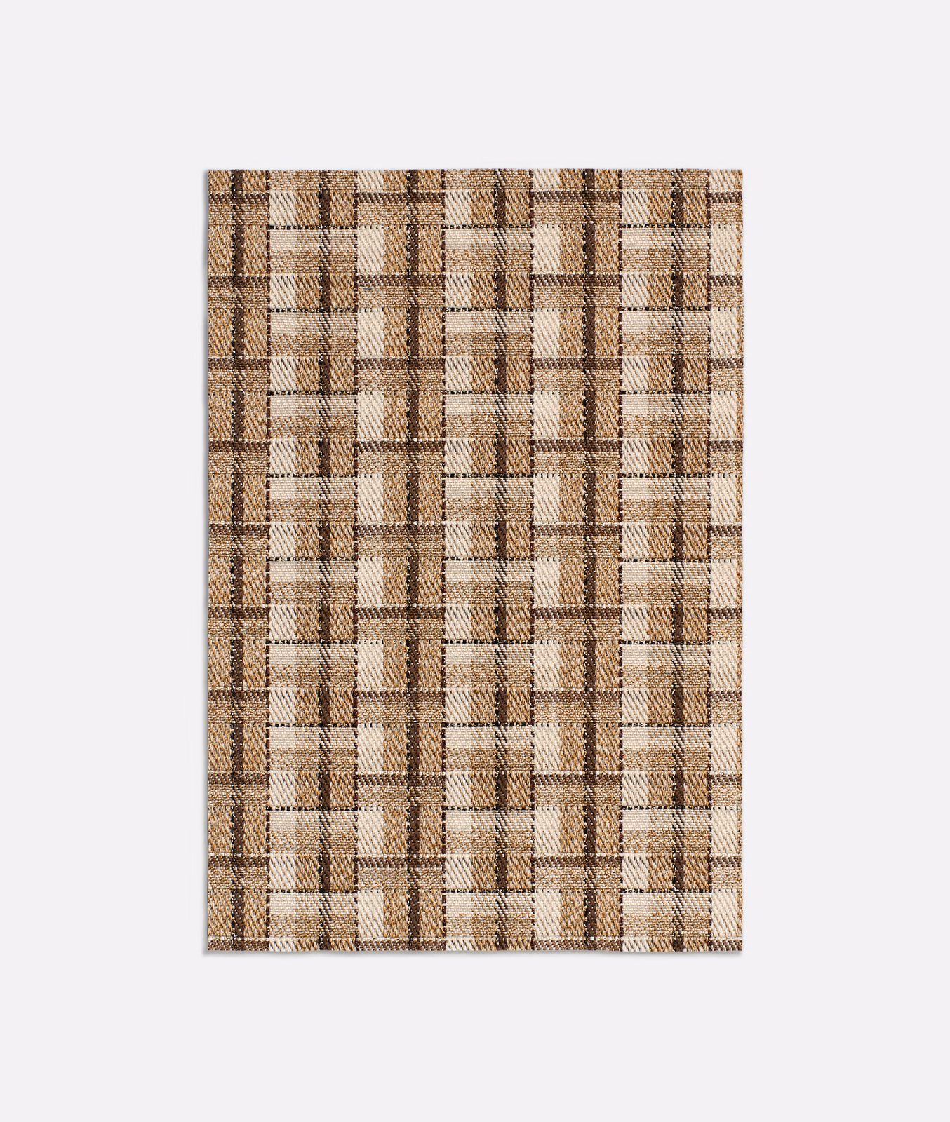 Warm amber and cream plaid jacquard with fine dark brown overchecks