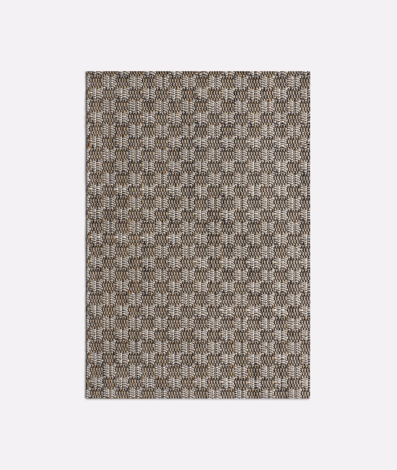 Mottled taupe-brown jacquard with small cream geometric blocks and dense texture