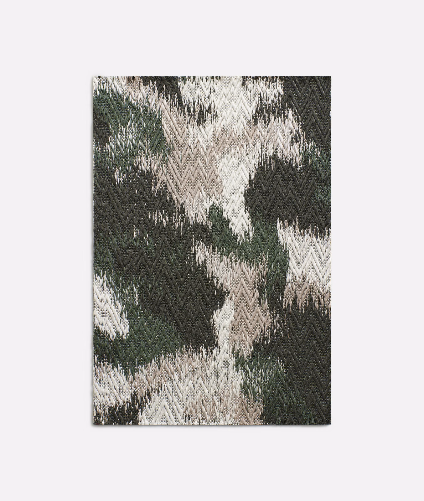 Cactus green jacquard with ivory and blush abstract zigzag shapes