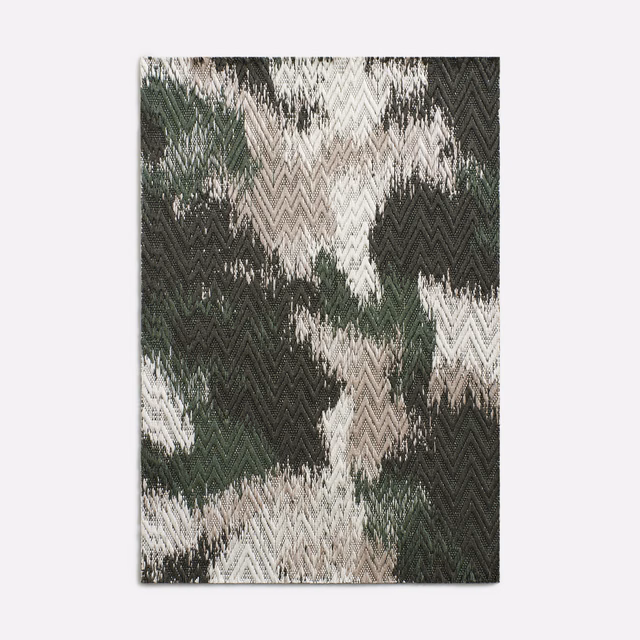 Cactus green jacquard with ivory and blush abstract zigzag shapes