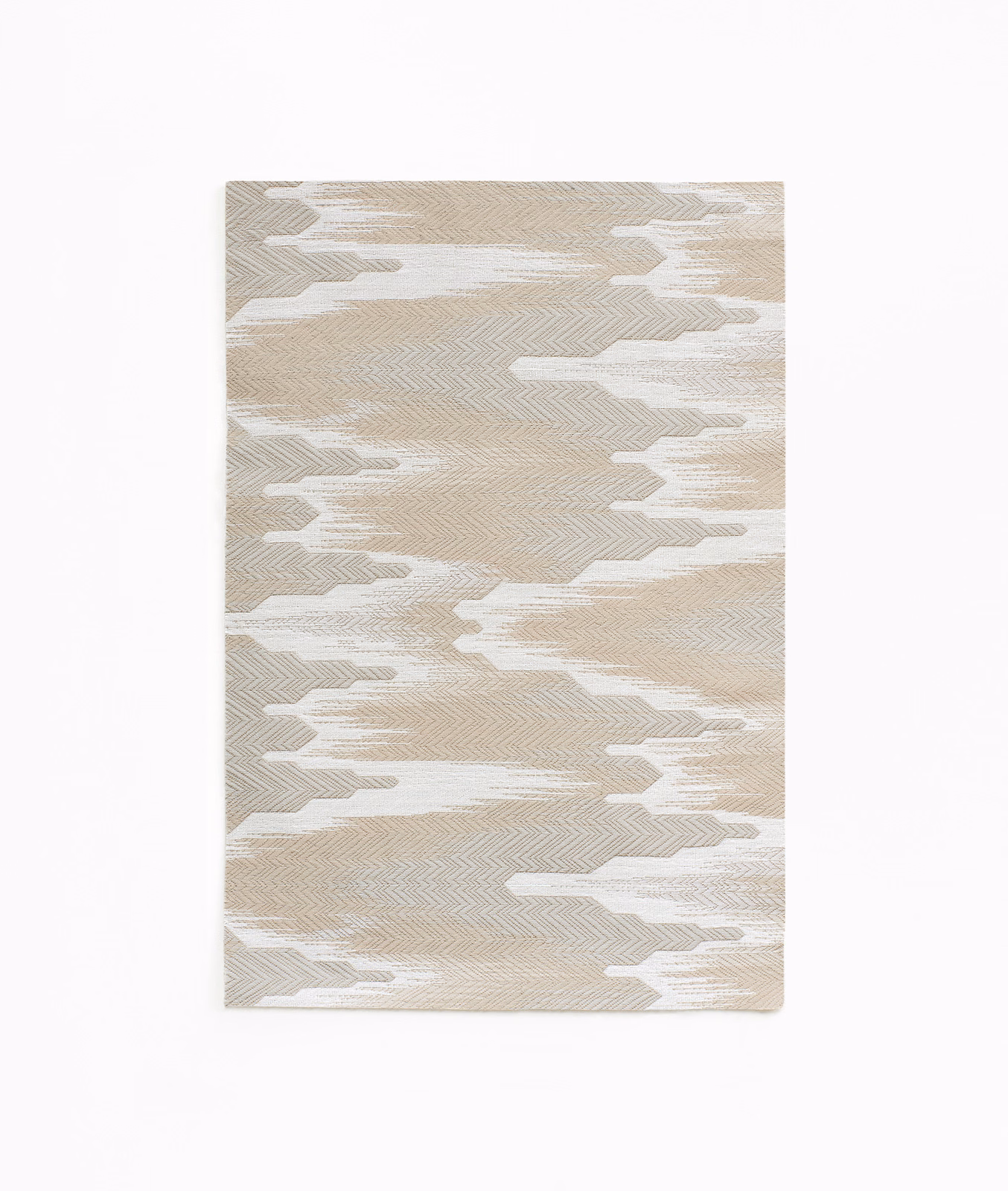 Pearl beige jacquard with pale taupe chevron bands and irregular horizontal edges