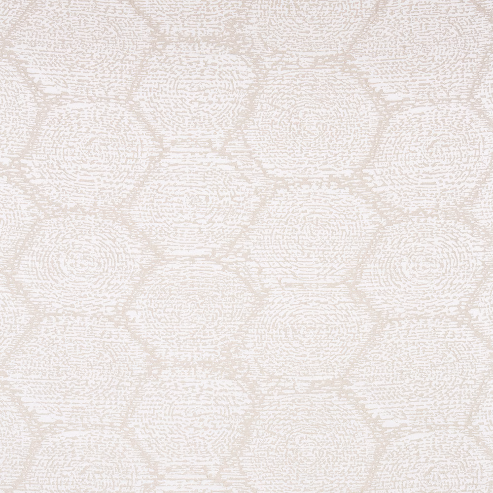 Pale ivory jacquard with broken taupe rings and softly textured woven surface