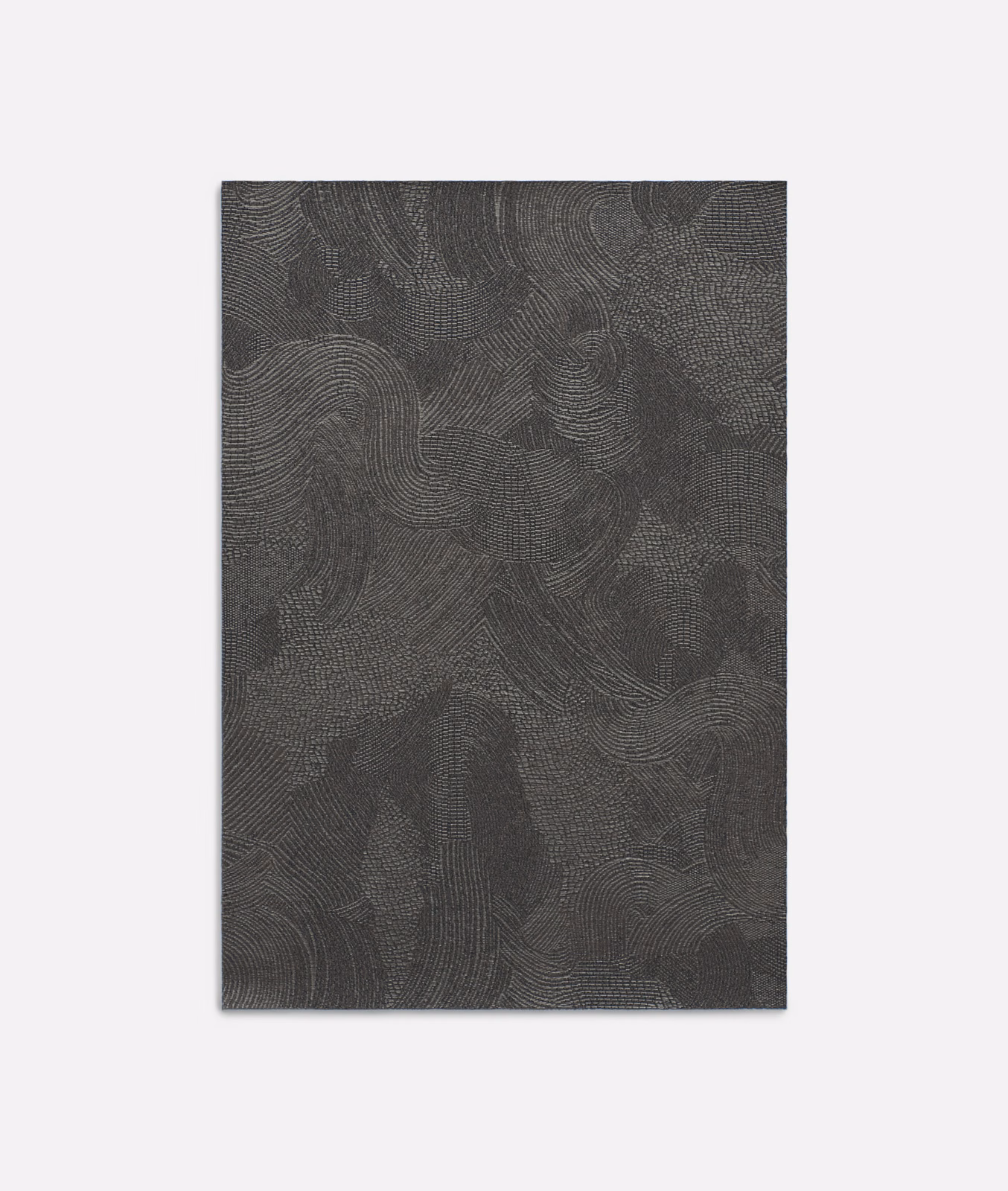 Deep charcoal jacquard with rippling tonal linework and subtle woven texture