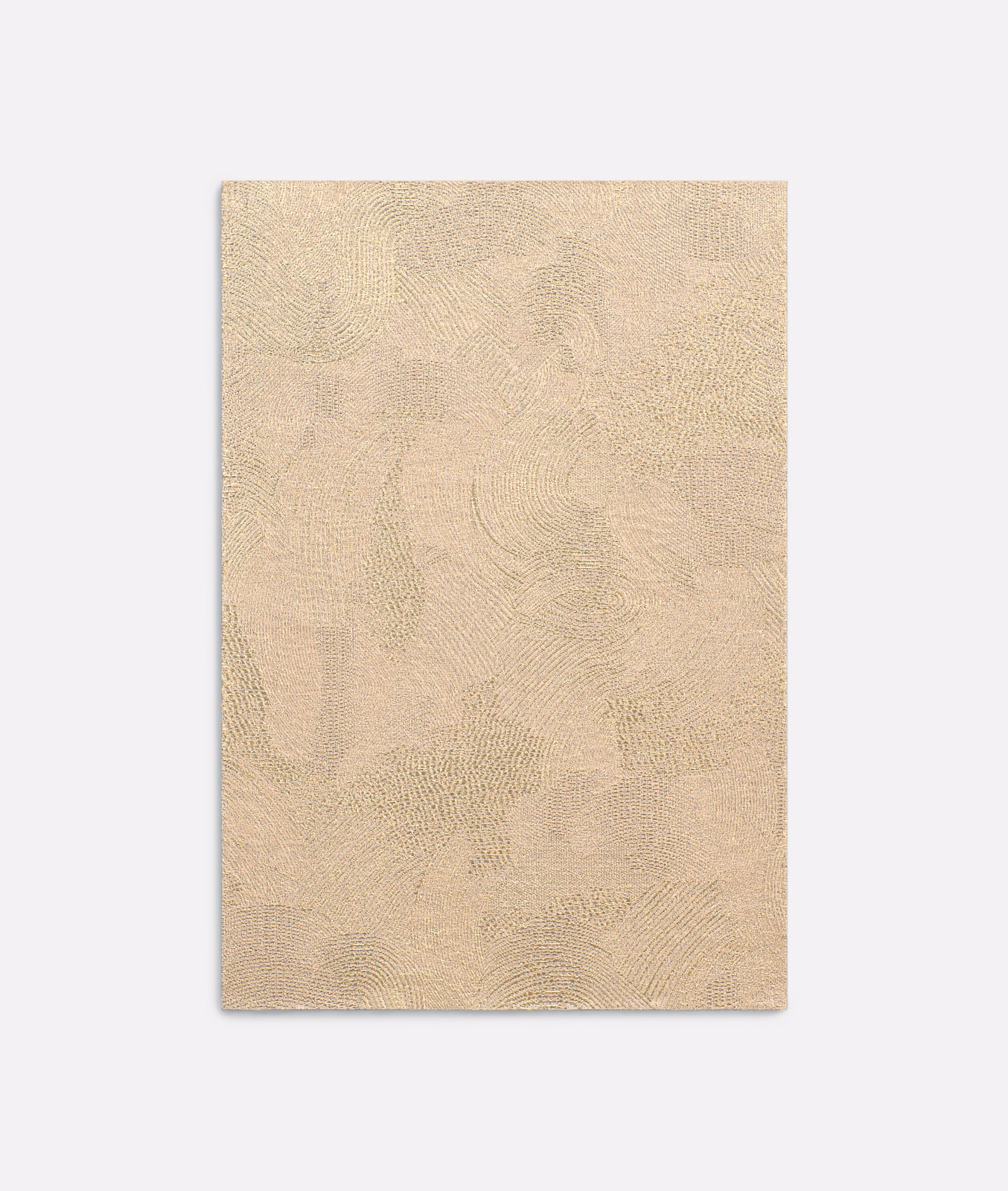 Warm oat-beige jacquard swatch with subtle rippling woven motifs and tactile texture