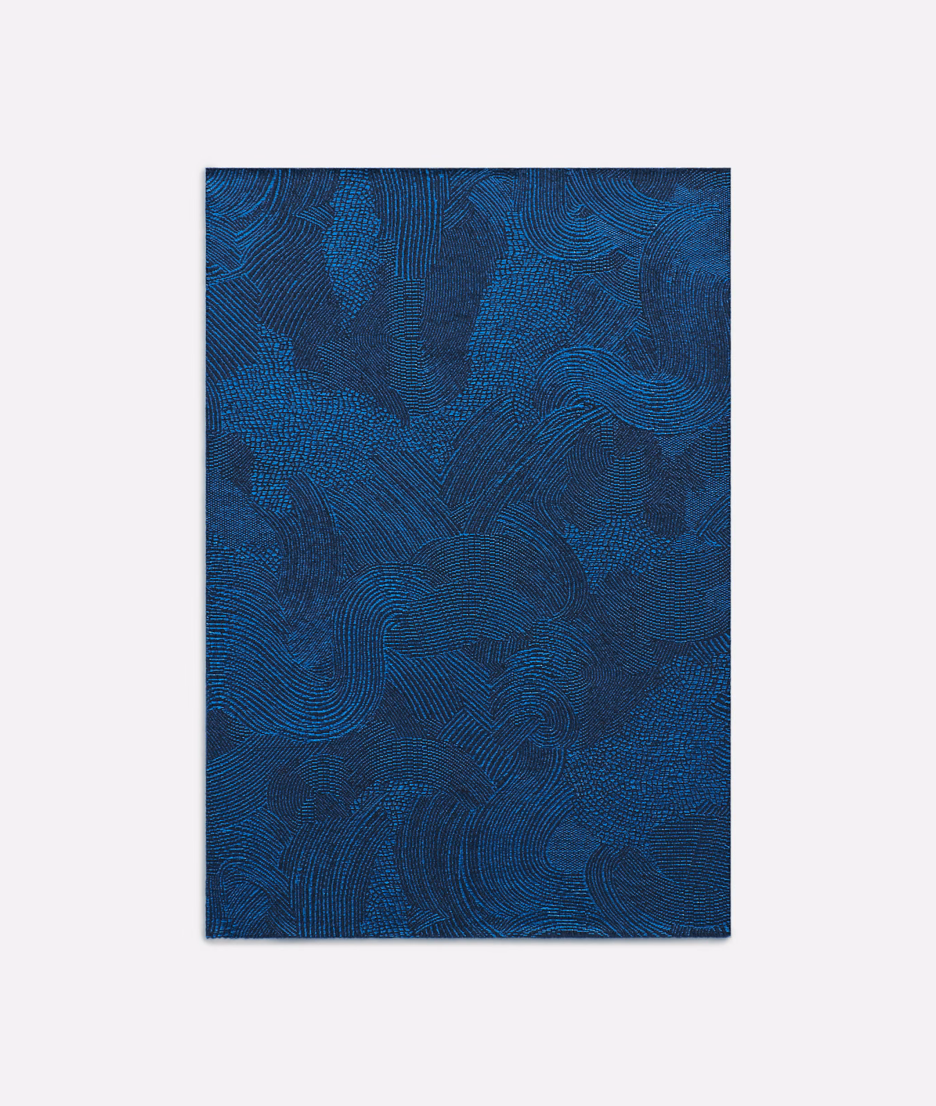 Deep Zaffiro blue jacquard with swirling tonal lines and woven texture