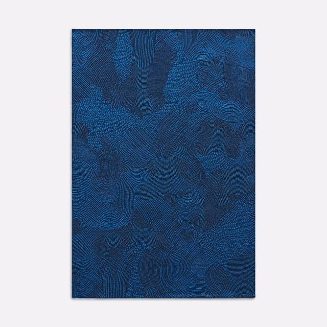 Deep Zaffiro blue jacquard with swirling tonal lines and woven texture