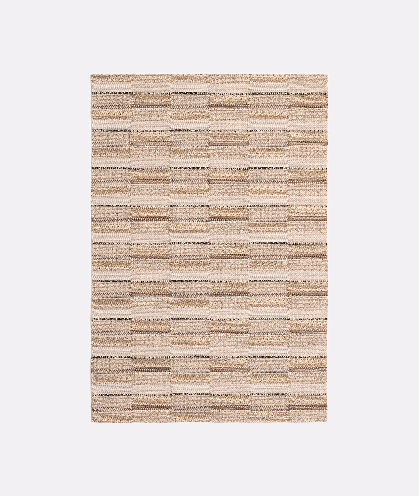 Warm beige jacquard swatch with broken amber and taupe horizontal stripes
