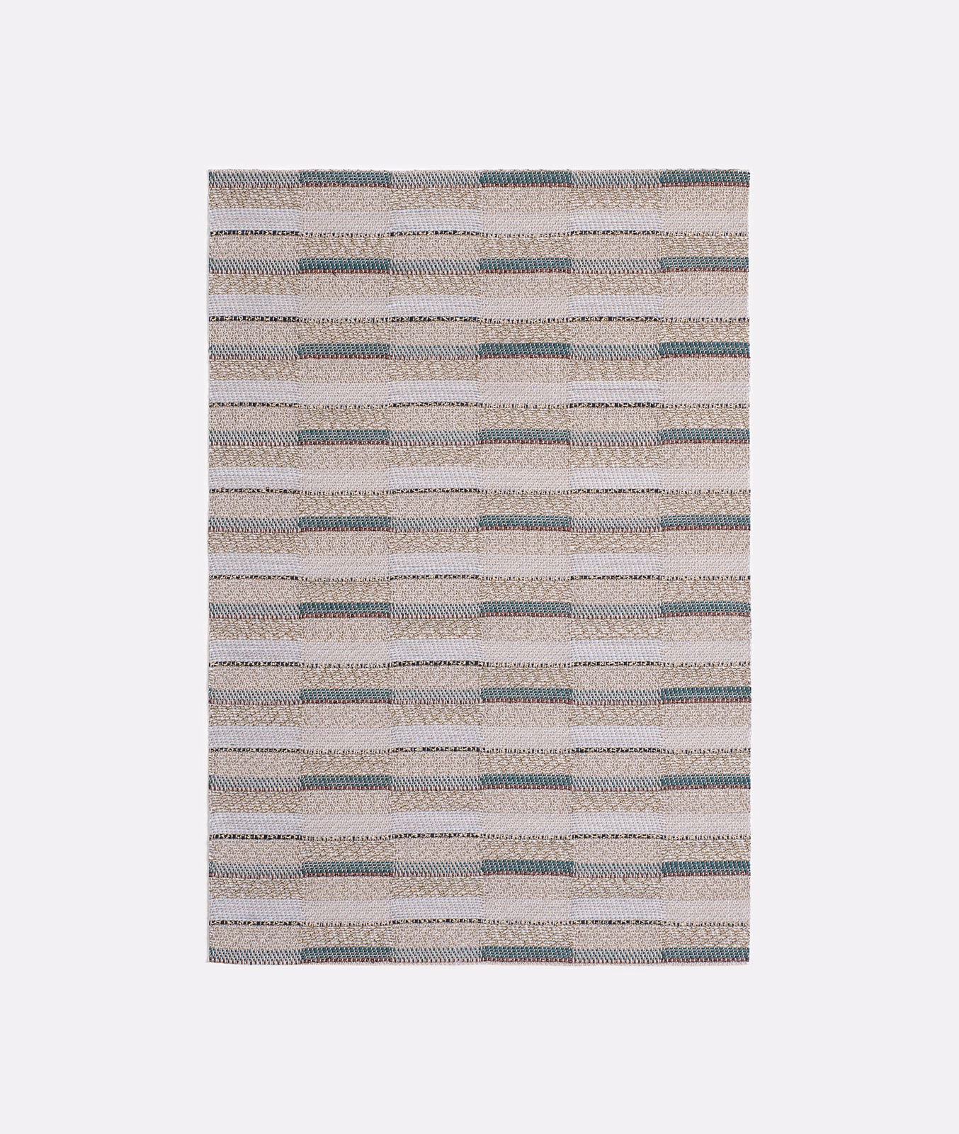 Oat beige jacquard with irregular sage-green horizontal bands and fine woven texture