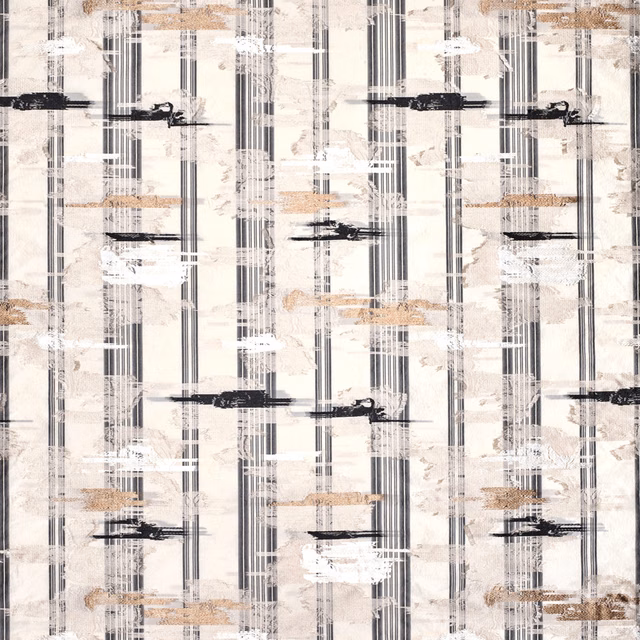 Cream jacquard with charcoal vertical stripes and tan abstract horizontal marks