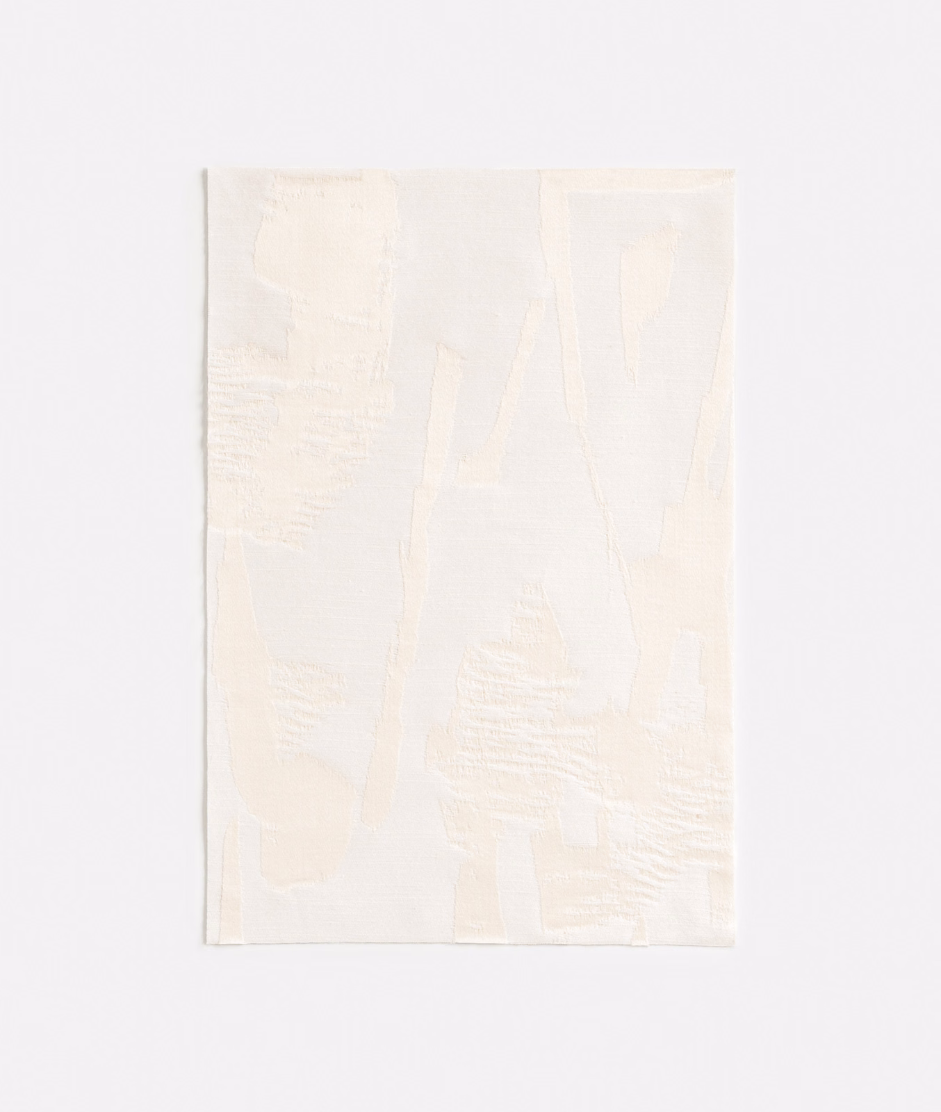 Pale coconut-cream jacquard with irregular vertical bands and softly raised texture