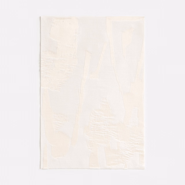 Pale coconut-cream jacquard with irregular vertical bands and softly raised texture