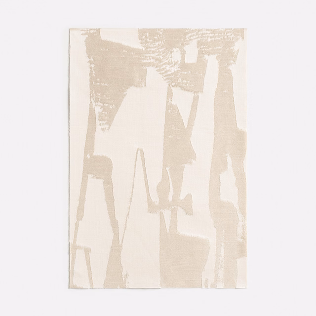 Warm ivory jacquard with pale taupe abstract vertical brush marks