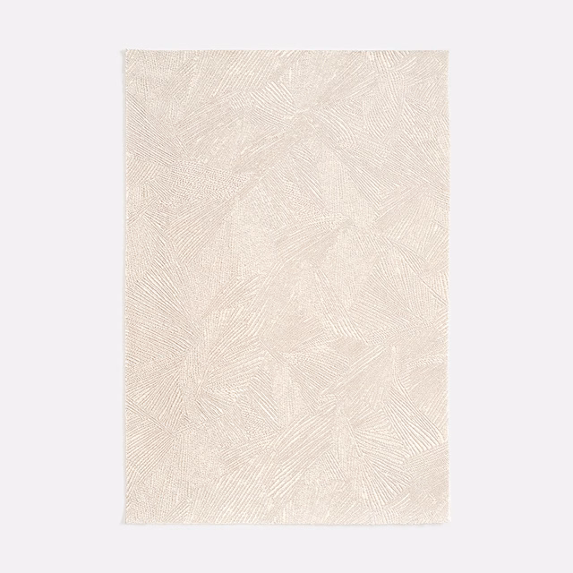 Pale alabaster jacquard with fine radiating leaf lines and softly textured weave