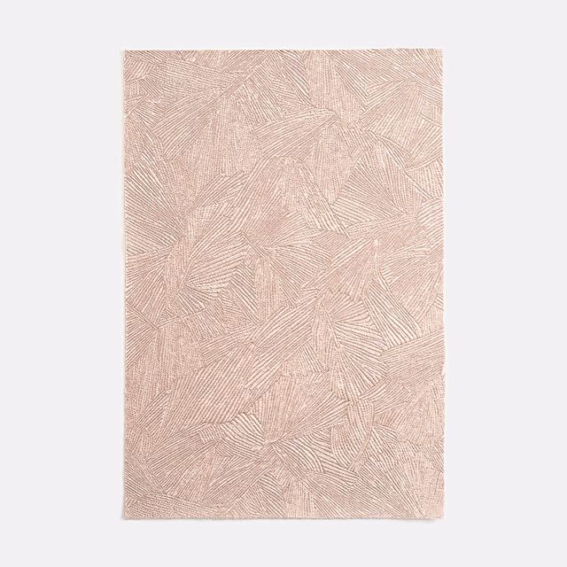 Pale blush jacquard with fine overlapping leaf-like linear motifs and a softly textured surface