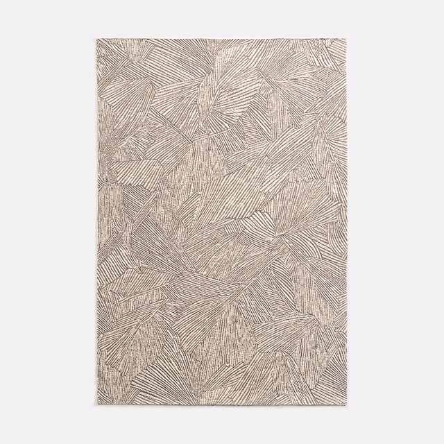 Pale greige jacquard with fine angular leaf outlines and lightly striated woven texture