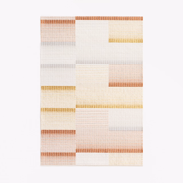 Ivory jacquard with rust, peach and ochre horizontal woven bands
