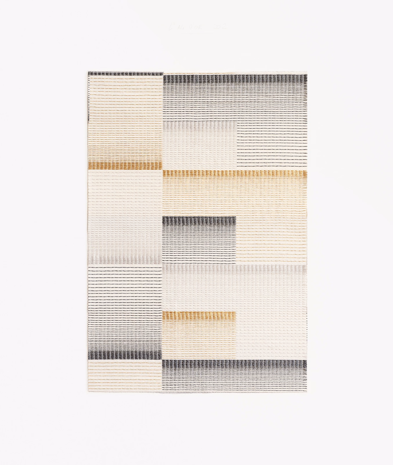 Ivory geometric jacquard with charcoal bands and ochre woven accents