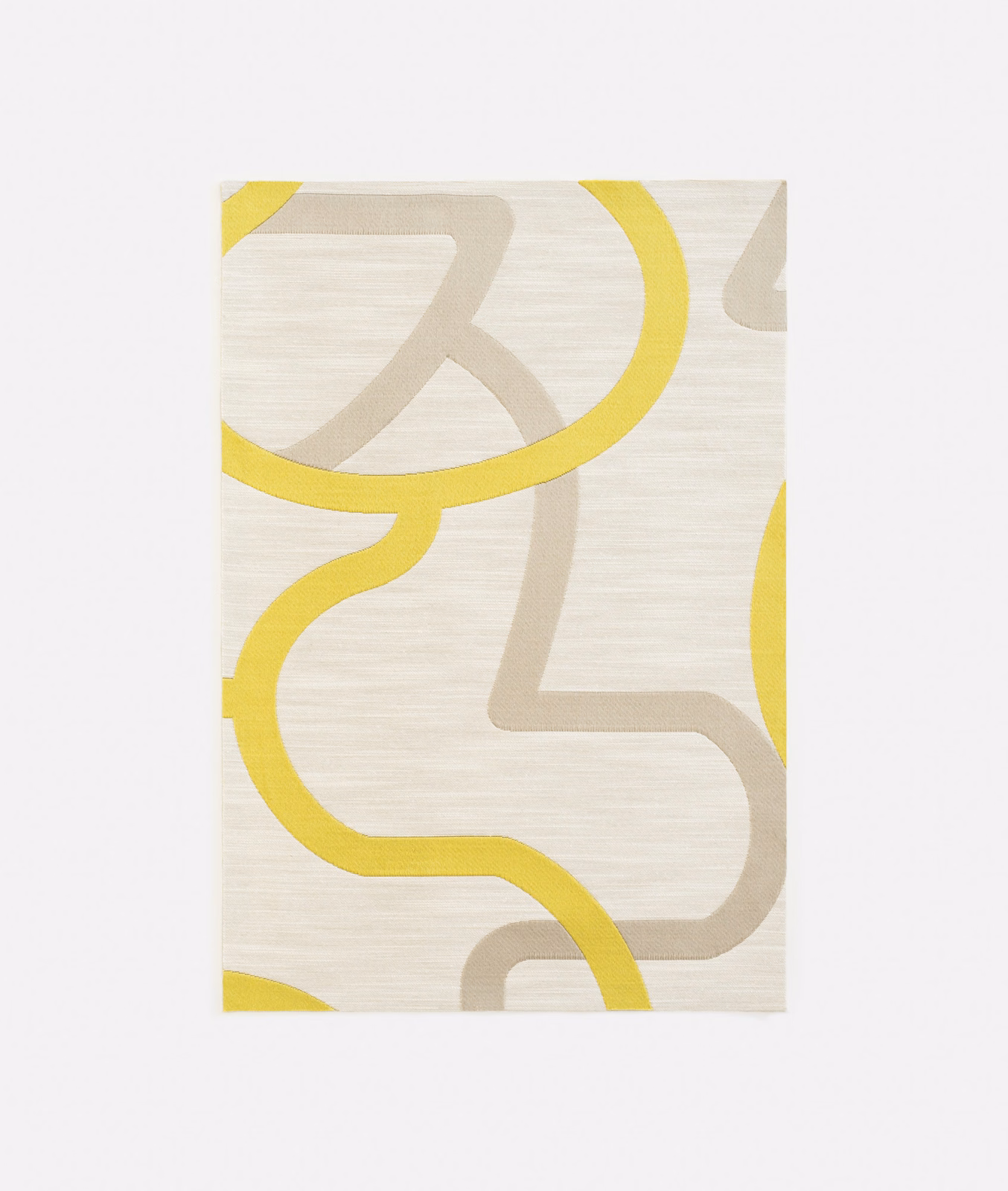 Cream jacquard swatch with lemon-yellow loops and taupe abstract bands